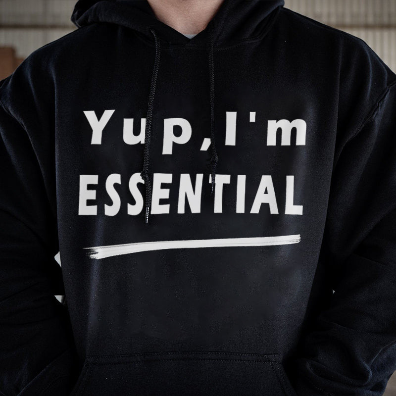 Yup I'm Essential Printed Kangaroo Pocket Men's Hoodie